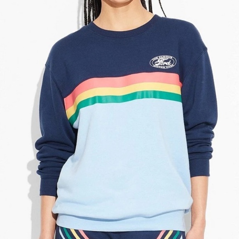 Ford Rainbow Stripe Crewneck Pullover Sweatshirt
